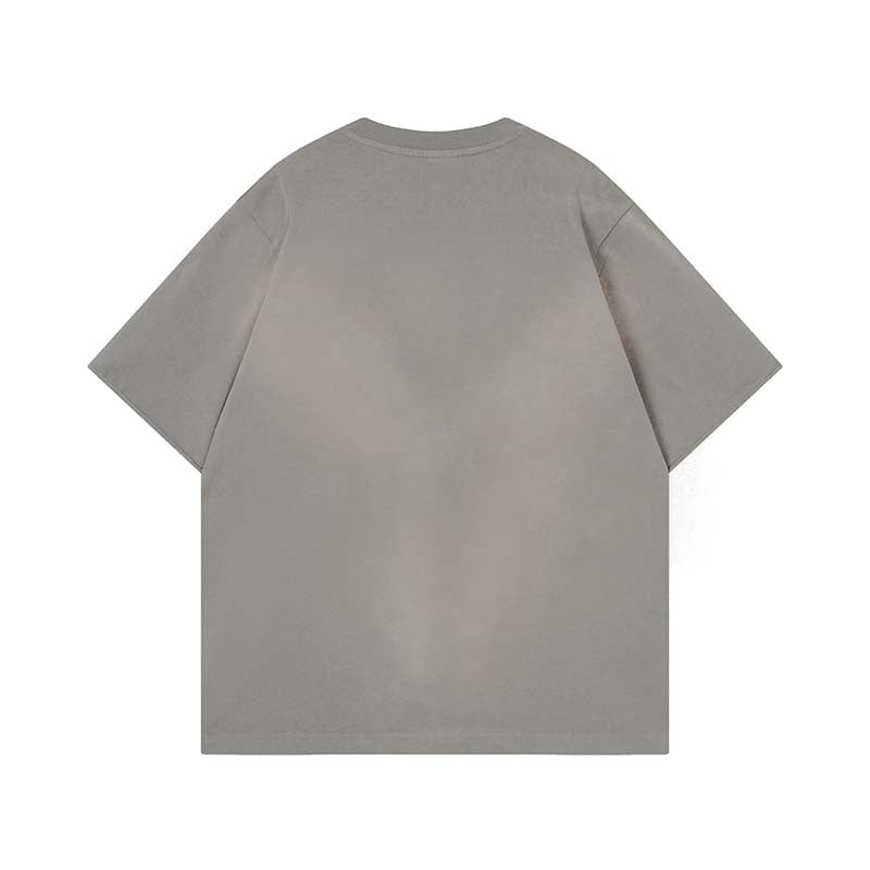Manga letter printed water washed spray painted short sleeved shirt