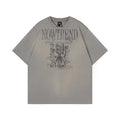 Manga letter printed water washed spray painted short sleeved shirt