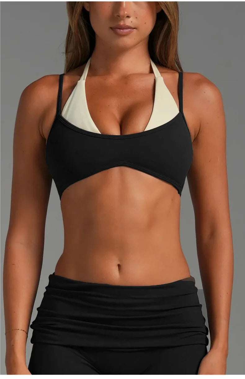 Sujetador deportivo tipo halter con tirantes ajustables para mujer