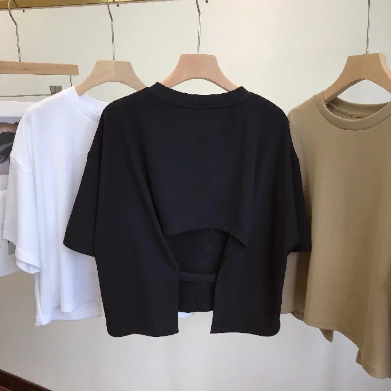 camiseta casual sin espalda para mujer